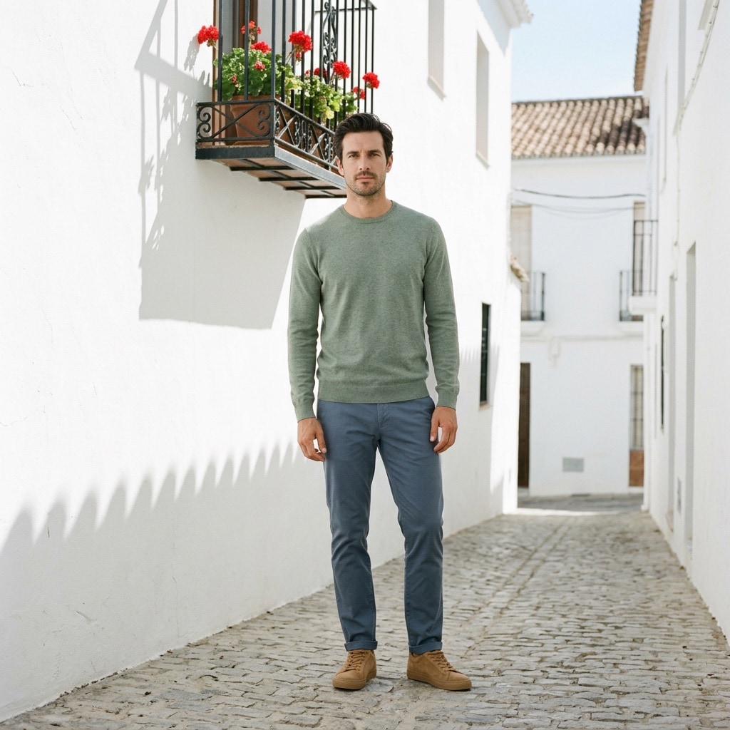 The same person wearing a VUORI sweater